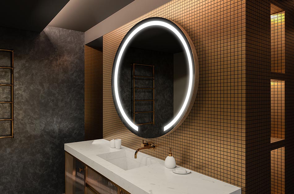 Kaasaegne ümmargune peegel pehme LED-valgusega premium-stiilis | ARTFORMA