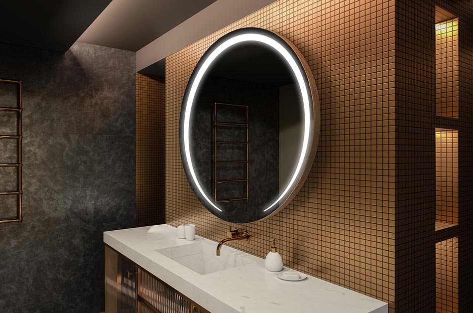 Kaasaegne ümmargune peegel pehme LED-valgusega premium-stiilis | ARTFORMA