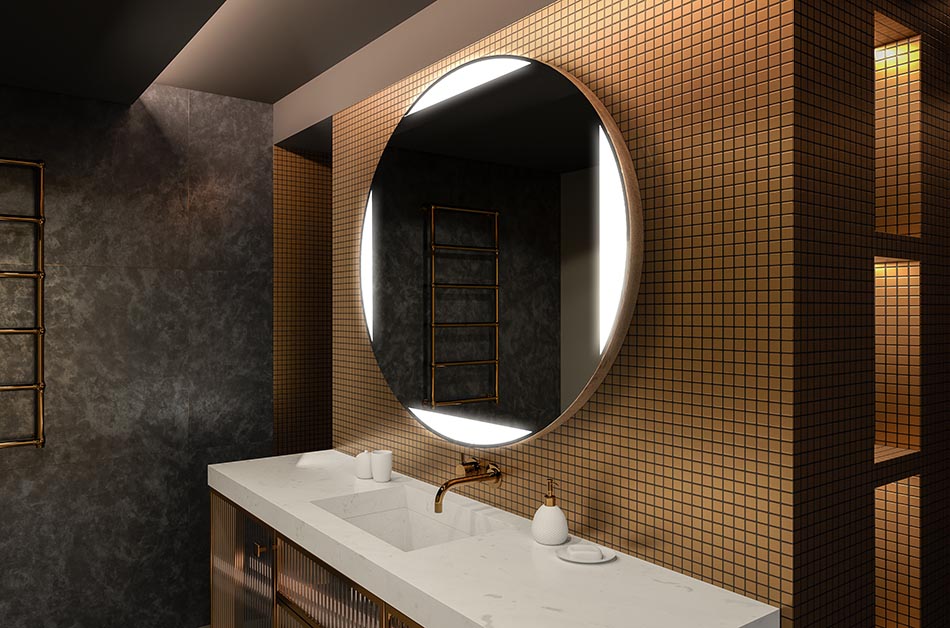 Kaasaegne ümmargune peegel pehme LED-valgusega premium-stiilis | ARTFORMA