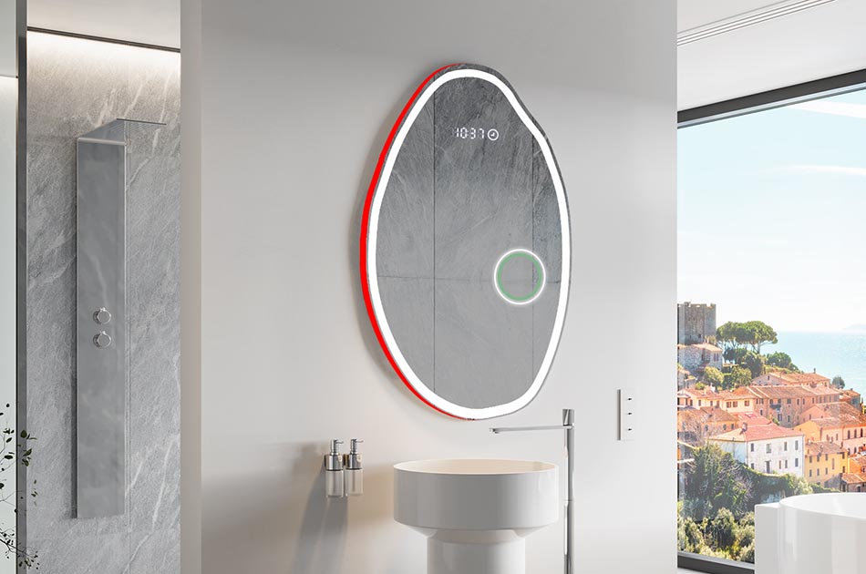 Ebakorrapärane peegel õrna ambient-valgustusega elegantsesse interjööri | ARTFORMA