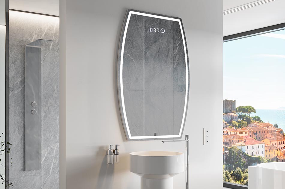 Ebakorrapärane peegel õrna ambient-valgustusega elegantsesse interjööri | ARTFORMA