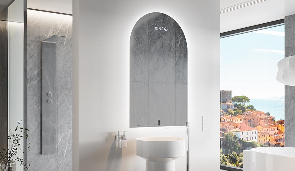 Ebakorrapärane peegel õrna ambient-valgustusega elegantsesse interjööri | ARTFORMA