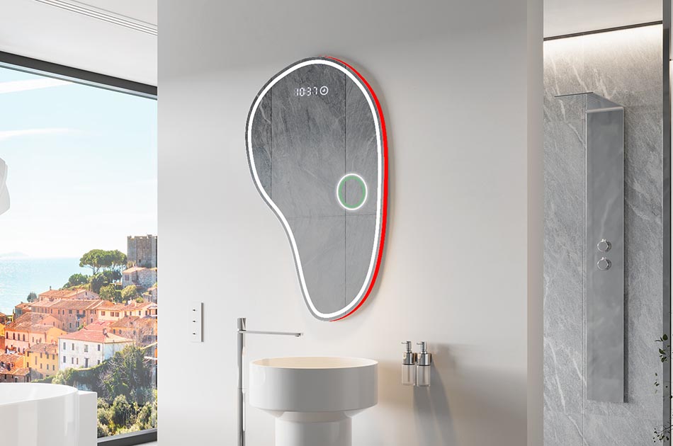 Ebakorrapärane peegel õrna ambient-valgustusega elegantsesse interjööri | ARTFORMA