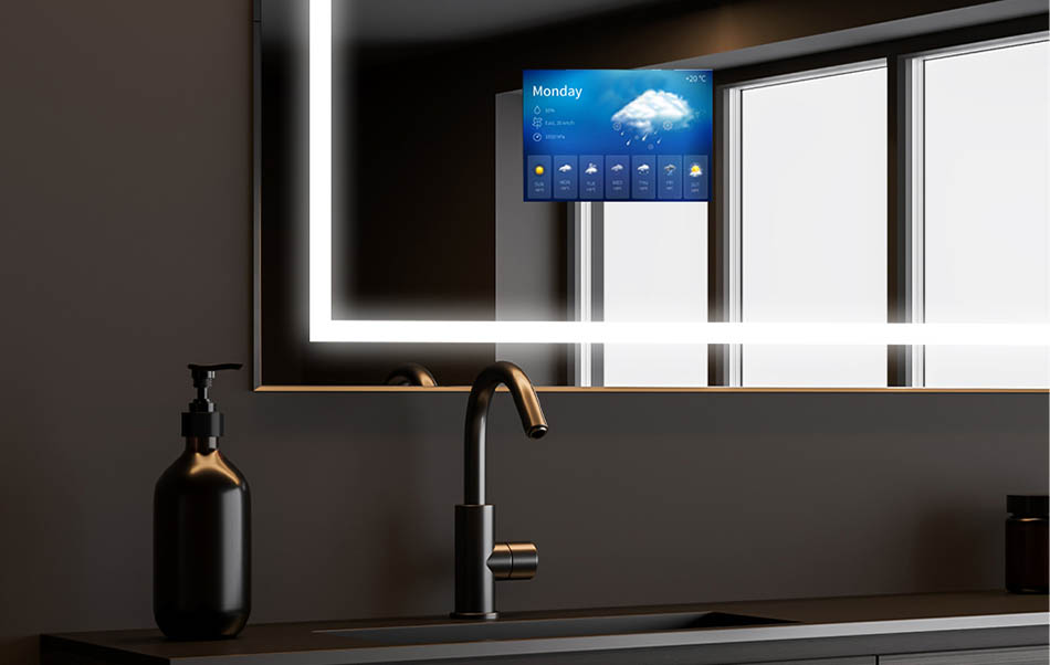 Meie vannitoapeeglitele saad installida AccuWeather rakenduse, mis kuvab praeguse ilmateate. See on parim teabeallikas, mida kasutab iga päev 1,5 miljardit inimest. Kui oled just kontrollinud, et päev ei sobi pikkadeks jalutuskäikudeks, lõõgastu kuumas vannis oma lemmikseeria saatel. Soe vesi, pehme LED-valgustus ja kvaliteetne telesarja on meeldiva päeva garantii!