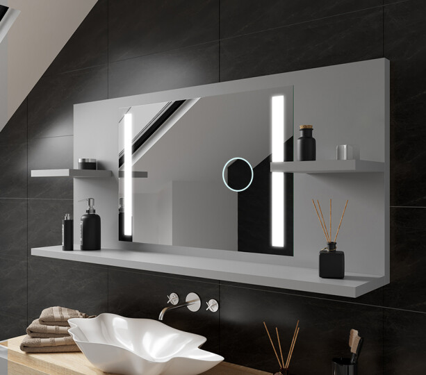 Vannitoa LED-peegel riiulitega