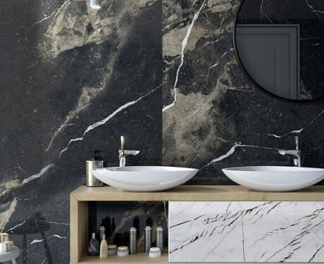 Suurformaadiline gres-plaat 120x270 cm, mattmust, kuldse joonega, rektifitseeritud A4H196 Pierre Black