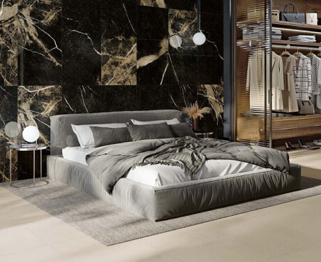 Glasuuritud põrandaplaat Pierre Black 120x120 cm, läikiv must, kuldse joonega, rektifitseeritud A4H197