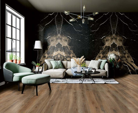 Suurformaadiline gres-põrandaplaat 120x280 cm, Bookmatch, must, läikiv, kuldse joonega, rektifitseeritud A4H203 Pierre Black