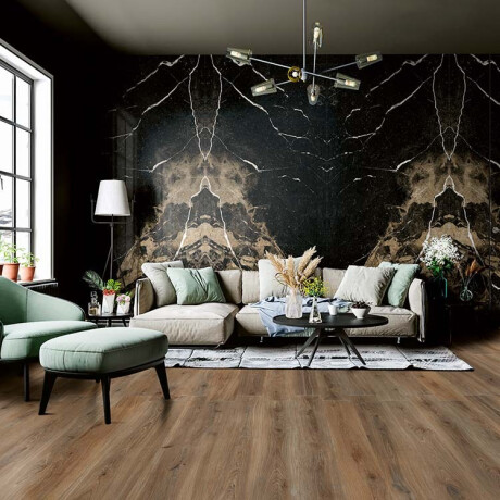 Suurformaadiline gres-põrandaplaat 120x280 cm, Bookmatch, must, läikiv, kuldse joonega, rektifitseeritud A4H203 Pierre Black #1