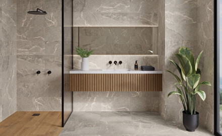 Veeniga kivikeraamiline põrandaplaat 100x100, matt, hall A4H506 Volterra Grey