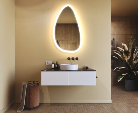 Ebaühtlane peegel valgustusega, 64×104 cm, kahevärviline, puute‑lüliti, soojendusmatt #9