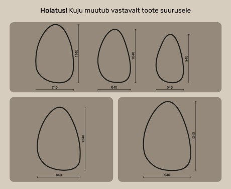 Ebaühtlane peegel valgustusega, 64×104 cm, kahevärviline, puute‑lüliti, soojendusmatt #10