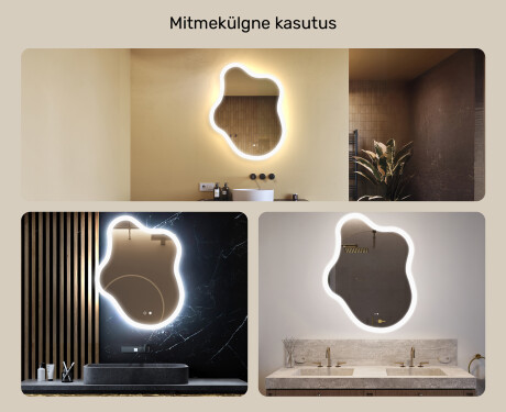 Ebaühtlane peegel valgustusega, 74×94 cm, kahevärviline, puute‑lüliti, soojendusmatt #2