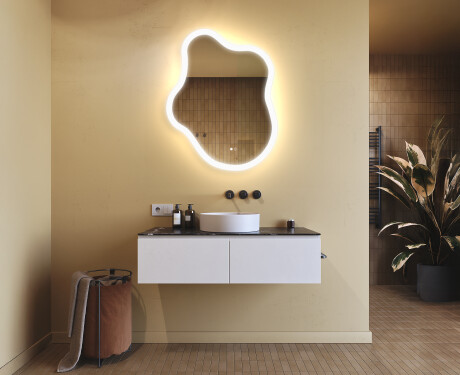 Ebaühtlane peegel valgustusega, 74×94 cm, kahevärviline, puute‑lüliti, soojendusmatt #9