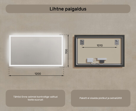Designer Backlit LED Vannitoa peegel 120x70cm jaheda LED värviga 7000K, sooja värviga 3000K või neutraalse värviga 4500K. #7