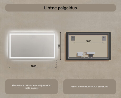 Designer Backlit LED Vannitoa peegel 120x70cm jaheda LED värviga 7000K, sooja värviga 3000K või neutraalse värviga 4500K. #7