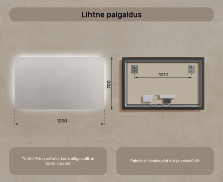 Designer Backlit LED Vannitoa peegel 120x70cm jaheda LED värviga 7000K, sooja värviga 3000K või neutraalse värviga 4500K. #7