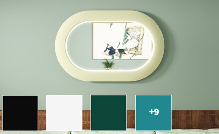 Moodne LED-peegel staadionikujuline MDF-raamiga L307