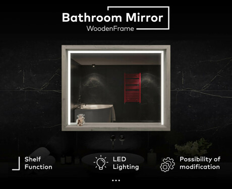 Vannitoa peegel LED-valgusega WoodenFrame #2