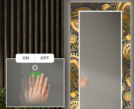 Tagantjärele valgustatud dekoratiivne peegel koridori jaoks - Vana muster #4