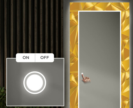 Tagantjärele valgustatud dekoratiivne peegel koridori jaoks - kuldsed kolmnurgad #3