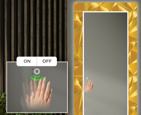 Tagantjärele valgustatud dekoratiivne peegel koridori jaoks - kuldsed kolmnurgad #4
