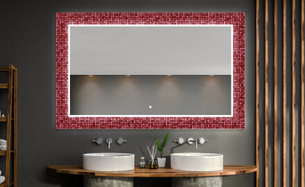 Backlit Dekoratiivne peegel vannituppa - punane mosaiik