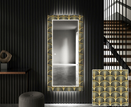 Tagantjärele valgustatud dekoratiivne peegel saali - Art Deco