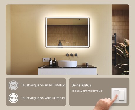 Disaineri taustavalgustusega LED-vannitoa peegel 100x70cm kahe värvi, puutetundliku lüliti, Demister, Bluetooth-kõlariga - L141 #4