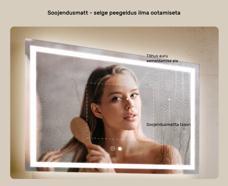 Disaineri taustavalgustusega LED-vannitoa peegel 70x50cm, kahe värvi, puutetundliku lüliti, Demister - L49 #5