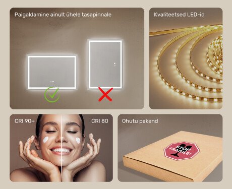 Disaineri taustavalgustusega LED-vannitoa peegel 70x50cm, kahe värvi, puutetundliku lüliti, Demister - L49 #6