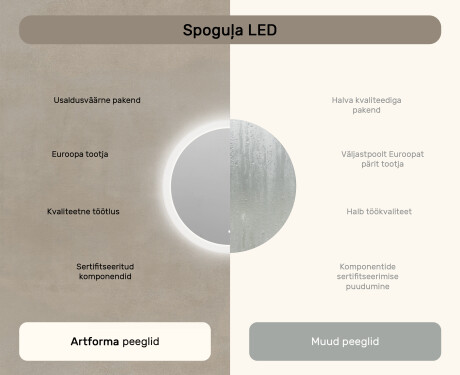Ümmargune vannitoa peegel LED-valgusega 60cm kahe värviga, puutetundlik lüliti #6