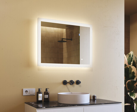 Ristkülikukujuline vannitoa peegel LED-valgustusega 80x60cm, Dual color, Touch Switch