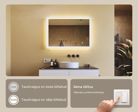 Valgustatud ristkülikukujuline vannitoa peegel 100x70cm Dual color, Touch Switch #4