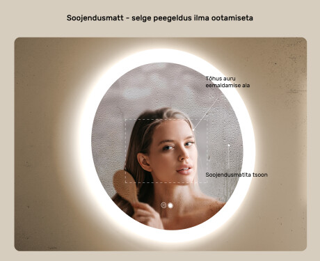 Ümmargune LED-valgustusega vannitoa peegel 60cm, Dual color, Touch Switch, Demister #5
