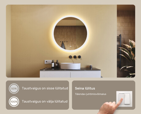 Ümmargune LED-valgustusega vannitoa peegel 80cm, Dual color, Touch Switch, Demister #4
