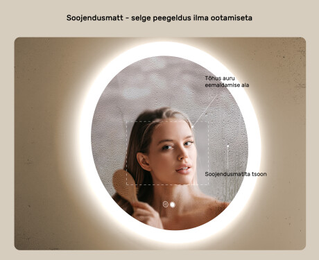 Ümmargune LED-valgustusega vannitoa peegel 80cm, Dual color, Touch Switch, Demister #5