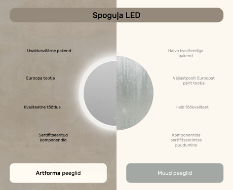 Ümmargune LED-valgustusega vannitoa peegel 80cm, Dual color, Touch Switch, Demister #7