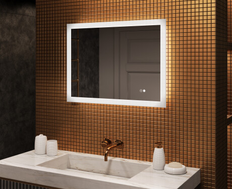Ristkülikukujuline LED-valgustusega vannitoa peegel 80x60cm, Dual color, Touch Switch, Demister