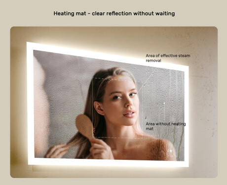 Ristkülikukujuline LED-valgustusega vannitoa peegel 80x60cm, Dual color, Touch Switch, Demister #5