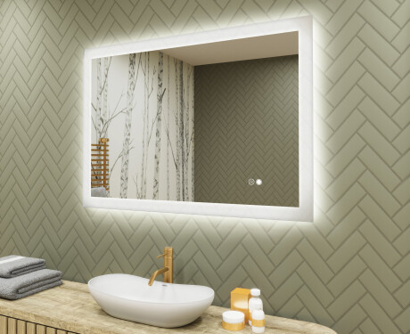 Valgustusega ristkülikukujuline vannitoa peegel 100x70cm Dual color, Touch Switch, Demister