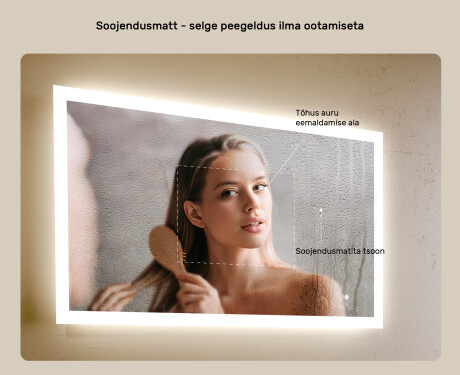 Valgustusega ristkülikukujuline vannitoa peegel 100x70cm Dual color, Touch Switch, Demister #5
