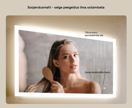Ristkülikukujuline taustavalgustusega vannitoa peegel 120x70cm, Dual color, Touch Switch, Demister #5