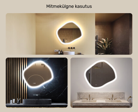 Vannitoa peegel valgustusega, 84×74 cm, kahevärviline, puute‑lüliti, soojendusmatt #2
