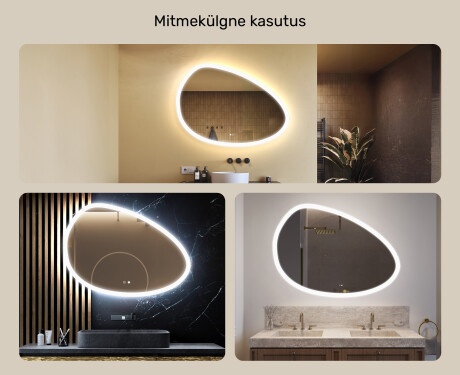 Ebaühtlane peegel valgustusega, 114×84 cm, kahevärviline, puute‑lüliti, soojendusmatt #2