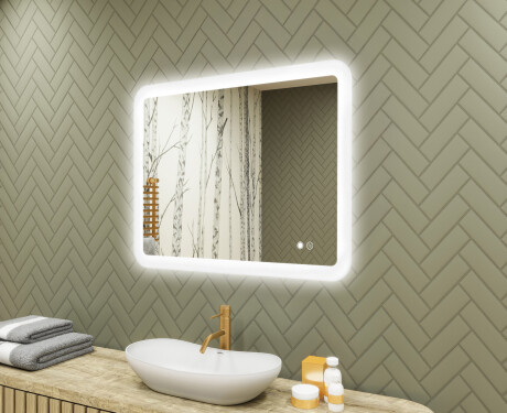 Ümar vannitoapeegel LED-valgustusega, 80×60 cm, kahevärviline, puute‑lüliti, soojendusmatt