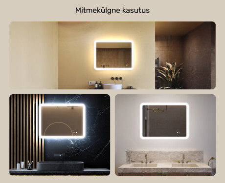 Ümar vannitoapeegel LED-valgustusega, 80×60 cm, kahevärviline, puute‑lüliti, soojendusmatt #2