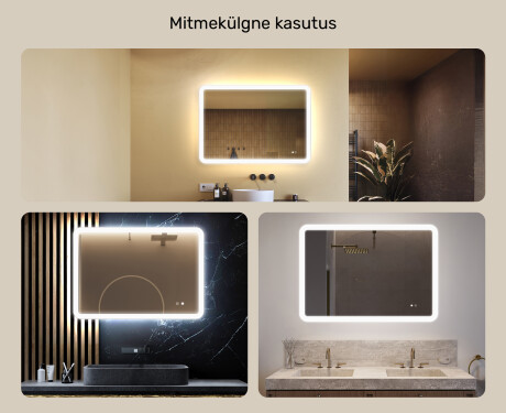 Ümar vannitoapeegel LED‑valgustusega, 100×70 cm, kahevärviline, puute‑lüliti, soojendusmatt #2