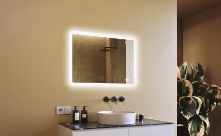 Ümar vannitoapeegel LED‑valgustusega, 100×70 cm, kahevärviline, puute‑lüliti, soojendusmatt