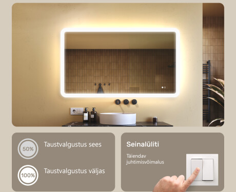 Ümar vannitoapeegel LED‑valgustusega, 120×70 cm, kahevärviline, puute‑lüliti, soojendusmatt #4